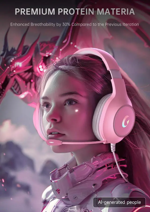 Alt view image 6 of 7 - CM7002 Gaming Headset for PS5, PS4, PC, Mac, Switch, Xbox Series, Surround Sound RGB Gaming Headphones with Noise Canceling Microphone, 50MM Dynamic Drivers, 3.5MM Audio Jack, Light Pink