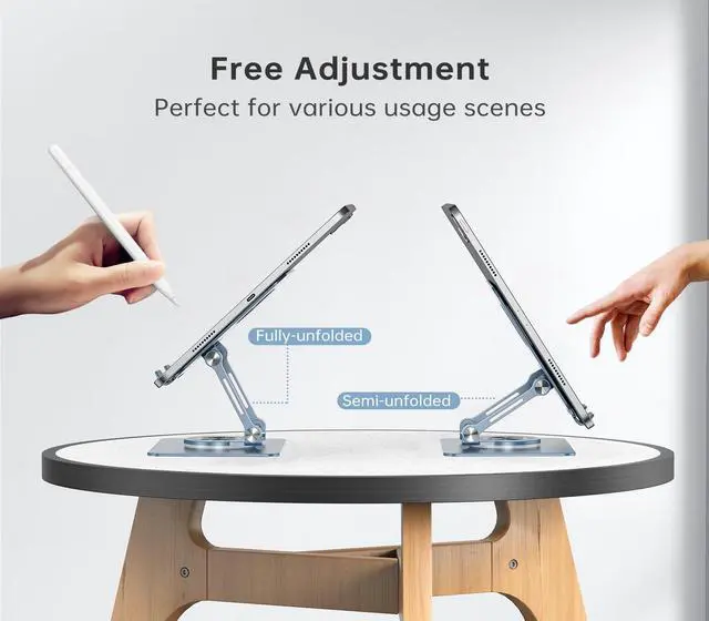 Alt view image 5 of 7 - Tablet Stand Adjustable with 360° Swivel Base Aluminum Tablet Stand Holder for iPad/Samsung/iPad Pro Air Mini/Galaxy/Switch, Blue