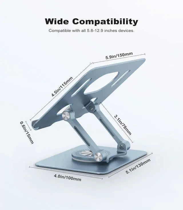 Alt view image 6 of 7 - Tablet Stand Adjustable with 360° Swivel Base Aluminum Tablet Stand Holder for iPad/Samsung/iPad Pro Air Mini/Galaxy/Switch, Blue