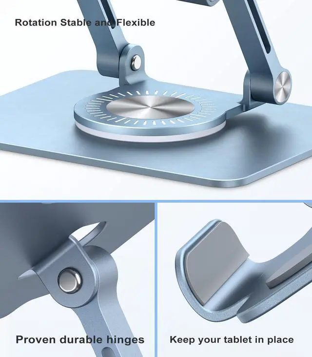 Alt view image 7 of 7 - Tablet Stand Adjustable with 360° Swivel Base Aluminum Tablet Stand Holder for iPad/Samsung/iPad Pro Air Mini/Galaxy/Switch, Blue