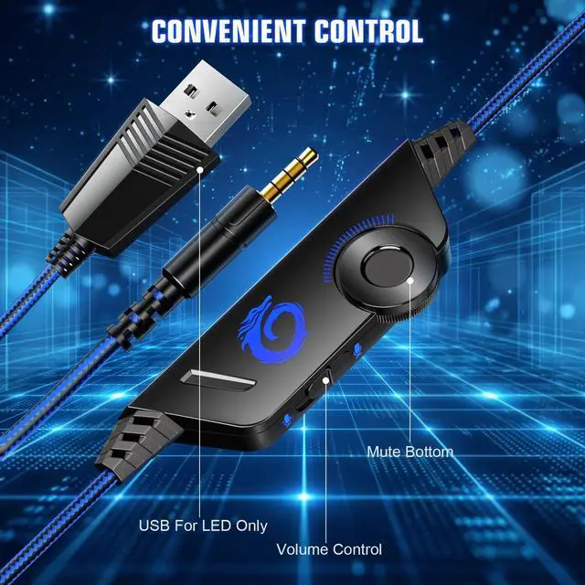 Alt view image 7 of 7 - G2000 Gaming Headset for PS5 PS4 Xbox One Controller,Bass Surround Noise Cancelling Mic, Over Ear Headphones with LED Lights for Mac Laptop Xbox Series X S Nintendo Switch NES PC Games