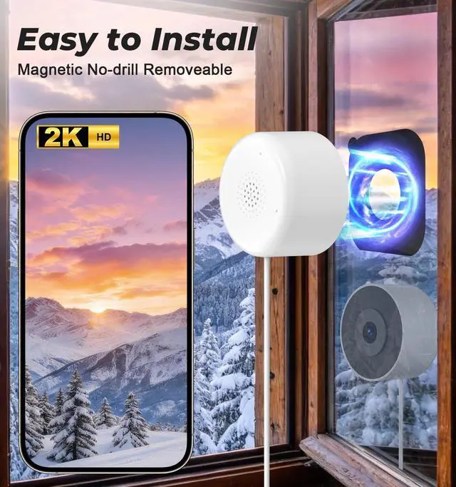 Alt view image 4 of 7 - 4MP 2K Window Security Camera, 5G & 2.4GHz WiFi Indoor Camera Wireless, Blacklight Color Night Vision Monitor Outside Window Cam Mount Glass, 24/7 Recording AI Motion Detection, Quick Magnetic Install