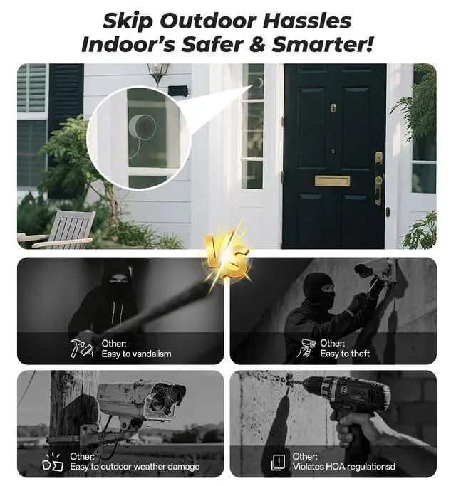 Alt view image 7 of 7 - 4MP 2K Window Security Camera, 5G & 2.4GHz WiFi Indoor Camera Wireless, Blacklight Color Night Vision Monitor Outside Window Cam Mount Glass, 24/7 Recording AI Motion Detection, Quick Magnetic Install