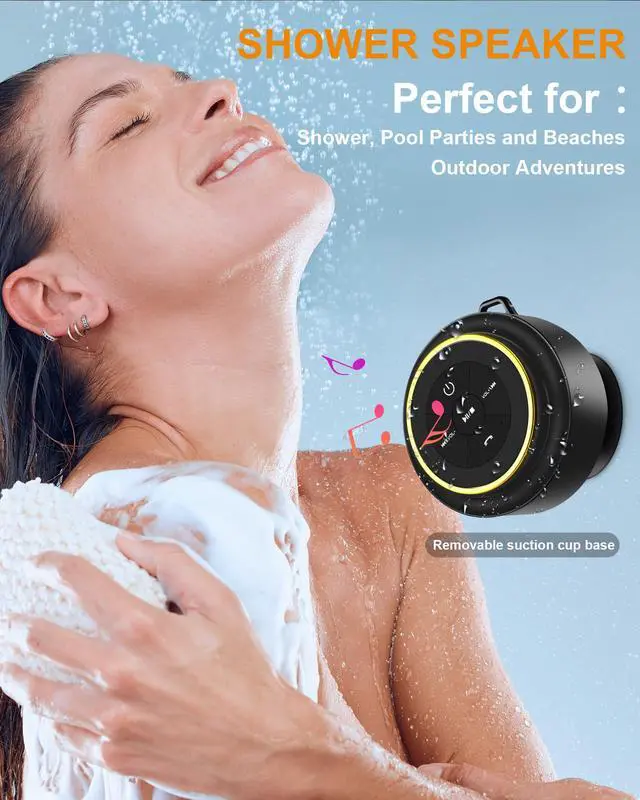 Alt view image 2 of 6 - Bluetooth Shower Speaker, Portable Bluetooth Speakers, IP67 Waterproof Wireless Speaker with Suction Cup & Carabiner, Built-in Mic, True Wireless Stereo for Kayak, Beach, Gifts for Unisex