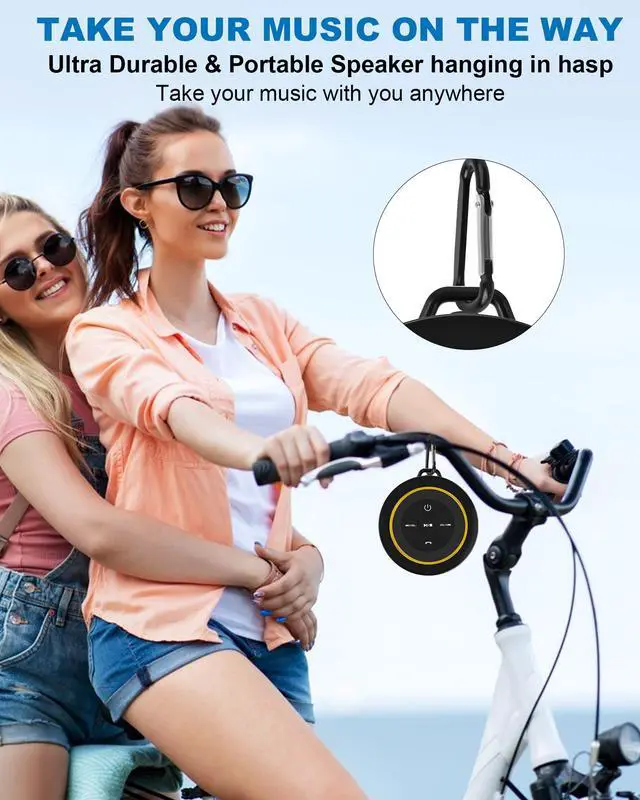 Alt view image 3 of 6 - Bluetooth Shower Speaker, Portable Bluetooth Speakers, IP67 Waterproof Wireless Speaker with Suction Cup & Carabiner, Built-in Mic, True Wireless Stereo for Kayak, Beach, Gifts for Unisex