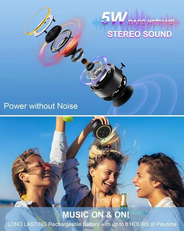 Alt view image 4 of 6 - Bluetooth Shower Speaker, Portable Bluetooth Speakers, IP67 Waterproof Wireless Speaker with Suction Cup & Carabiner, Built-in Mic, True Wireless Stereo for Kayak, Beach, Gifts for Unisex