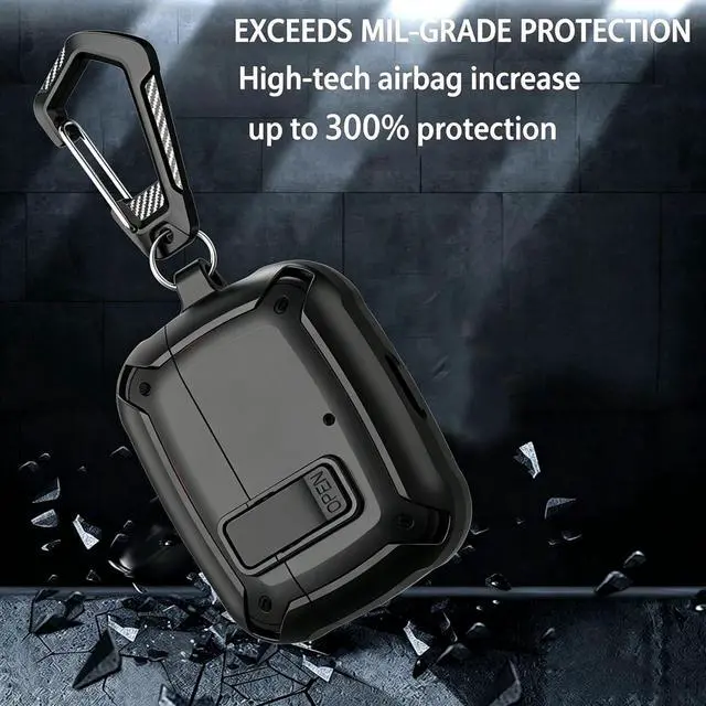 Alt view image 4 of 7 - Compatible JBL Vibe Beam/Beam 2 Case 2025 Lock Clip for Men Women, Military Shell JBL Vibe Beam/200TWS Cover Protective Armor Skin with with Cleaner Kit & Carabiner, Black