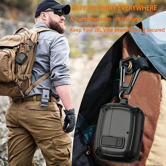 Alt view image 6 of 7 - Compatible JBL Vibe Beam/Beam 2 Case 2025 Lock Clip for Men Women, Military Shell JBL Vibe Beam/200TWS Cover Protective Armor Skin with with Cleaner Kit & Carabiner, Black