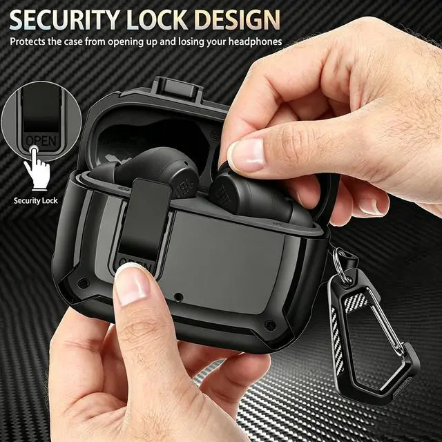 Alt view image 2 of 7 - Compatible JBL Vibe Beam/Beam 2 Case 2025 Lock Clip for Men Women, Military Shell JBL Vibe Beam/200TWS Cover Protective Armor Skin with with Cleaner Kit & Carabiner, Black