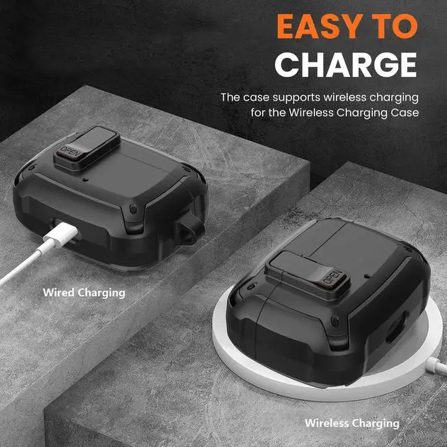Alt view image 3 of 7 - Compatible JBL Vibe Beam/Beam 2 Case 2025 Lock Clip for Men Women, Military Shell JBL Vibe Beam/200TWS Cover Protective Armor Skin with with Cleaner Kit & Carabiner, Black