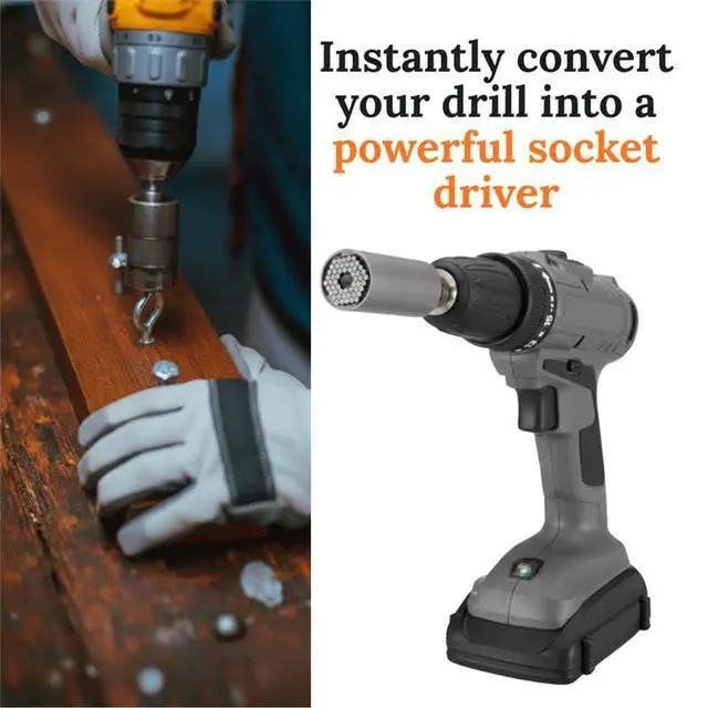 Alt view image 3 of 6 - Self-Adjusting Universal Socket with Power Drill Adapter Multi-Size Grip Tool for Nuts, Bolts & Fasteners. Great Gift for Father's Day, Holidays, Birthday & More for Dads and Husbands.