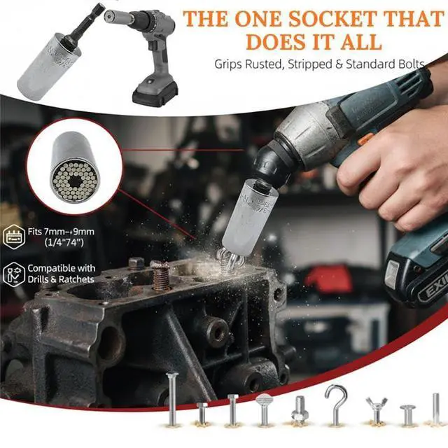 Alt view image 4 of 6 - Self-Adjusting Universal Socket with Power Drill Adapter Multi-Size Grip Tool for Nuts, Bolts & Fasteners. Great Gift for Father's Day, Holidays, Birthday & More for Dads and Husbands.