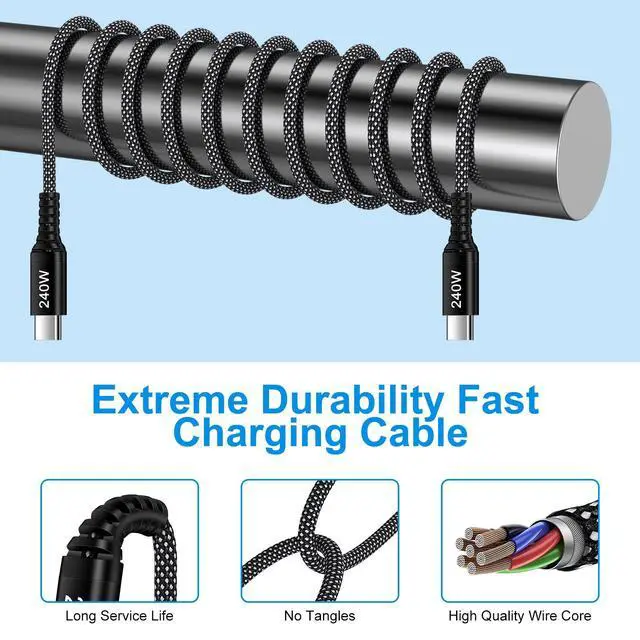 Alt view image 5 of 7 - 240W USB C to USB C Cable Fast Charging for iPhone 17 Pro Max/Air/17 Pro/17/16e/16 Pro Max/16 Pro/16 Plus/16/15 Pro Max/15 Pro/15 Plus/15,6ft Type-C Phone Charger Cord Braided USBC for Samsung Galaxy