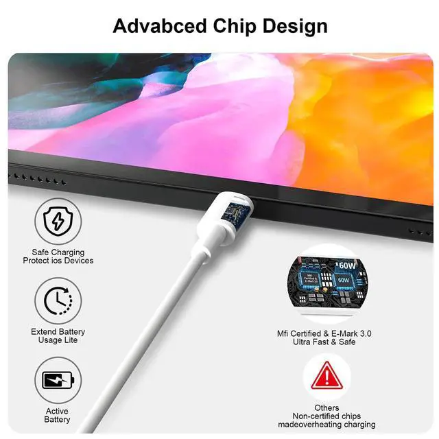 Alt view image 5 of 7 - USB C to USB C Cable (6FT, 2Pack) 60W Type C Charger Cord Fast Charging Cable Long for iPhone 17/17 Pro/17 Pro Max/Air/16/16 Pro/16 Pro Max/15/15 Pro Max, iPad Pro/Air/Mini
