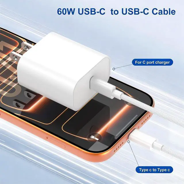 Alt view image 3 of 7 - USB C to USB C Charging Cable for iPhone 17 16 15,2Pack 6FT Long 60W Type C to C Fast Charger Cord for Apple iPhone 17 Pro Max/17 Air/16 Pro Max/16/15 Plus/15 Pro Max,MacBook Pro/Air,iPad Pro12.9/11in