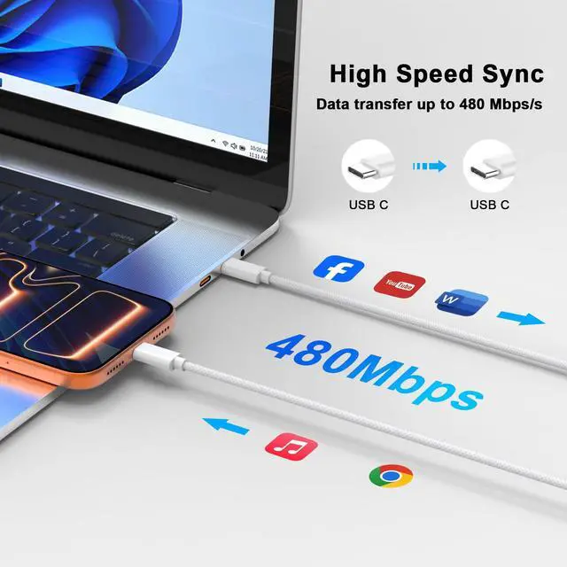 Alt view image 5 of 7 - USB C to USB C Charging Cable for iPhone 17 16 15,2Pack 6FT Long 60W Type C to C Fast Charger Cord for Apple iPhone 17 Pro Max/17 Air/16 Pro Max/16/15 Plus/15 Pro Max,MacBook Pro/Air,iPad Pro12.9/11in