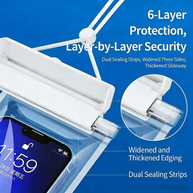 Alt view image 3 of 7 - IPX8 Waterproof Phone Pouch,Water Proof Case with LanyardWaterproof Phone Case for iPhone 17 16 15 14 13 Pro Max XSDry Bag for Snorkeling, Clear (Black)