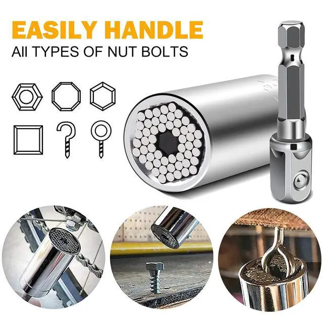 Alt view image 3 of 7 - 2 PCS Universal Socket Tool,Super Socket Unscrew Any Bolt, Adjustable Socket Drill with Adapter1/4"-3/4" (7mm to 19mm)