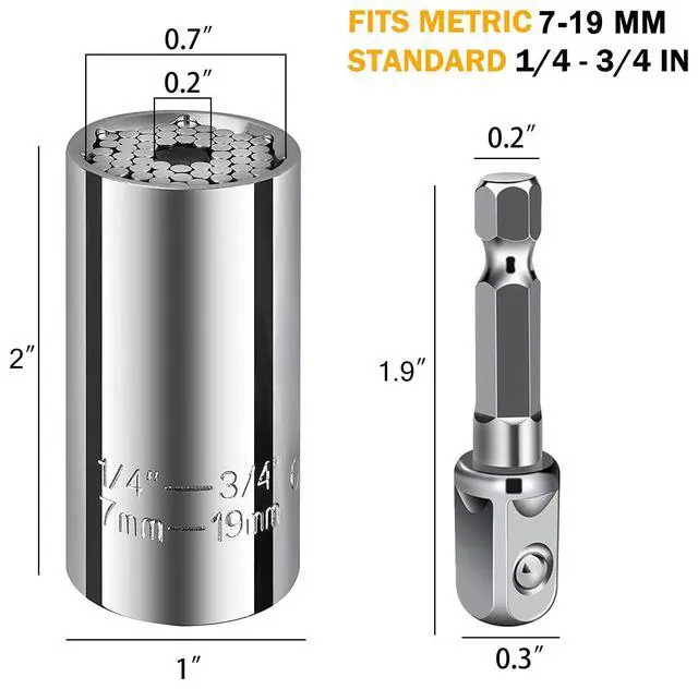 Alt view image 2 of 7 - 2 PCS Universal Socket Tool,Super Socket Unscrew Any Bolt, Adjustable Socket Drill with Adapter1/4"-3/4" (7mm to 19mm)