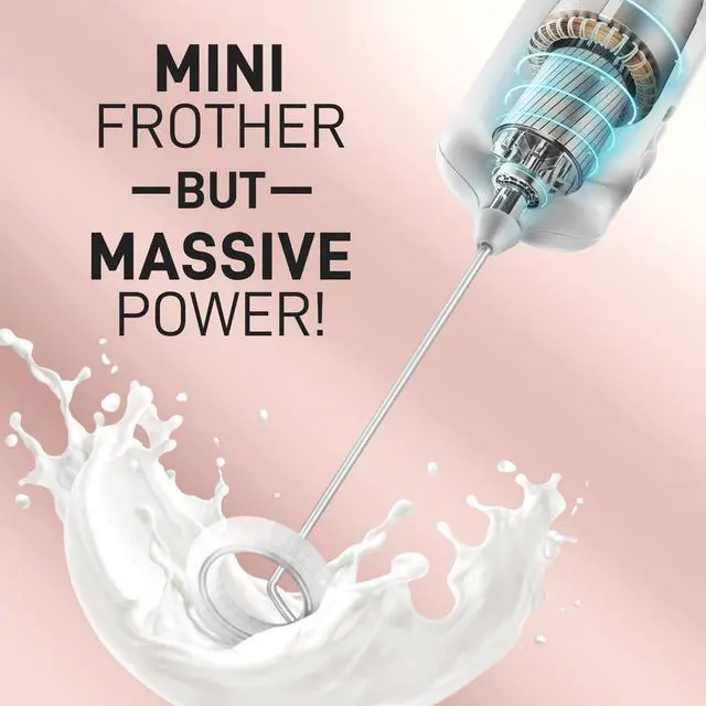 Alt view image 3 of 7 - Mini & Mighty Milk Frother Wand Powerful Handheld Coffee Frother, Battery Operated Drink Mixer Compact Pocket Size Detachable Whisk for Latte, Cappuccino, Matcha, Hot Chocolate