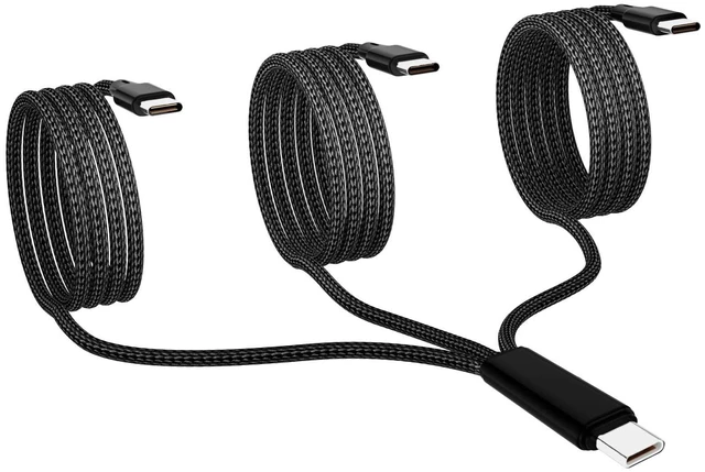 Main image of USB C Splitter Cable,3x4FT USB-C to 3 usb c Charging Cord Black,3-in-1 Nylon Braided Multi Type C Charge Cable for iPhone 15/15 Pro/15 Pro Max/15 Plus, Samsung Galaxy S24 S23, Moto, LG,Carplay,Andriod