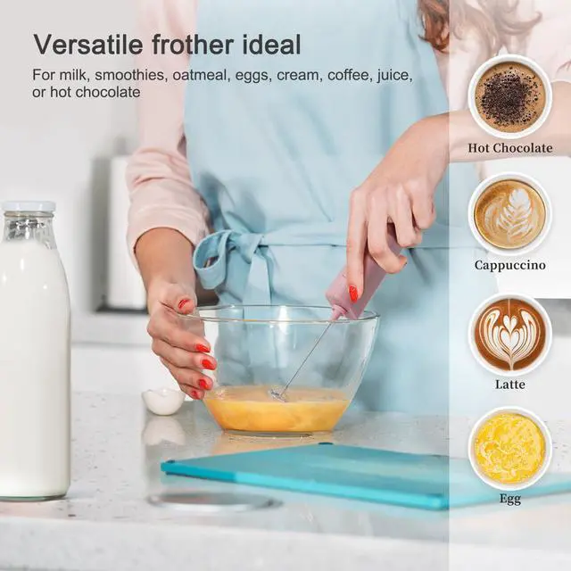 Alt view image 5 of 7 - Powerful Electric Milk Frother, Battery Operated Drink Blender, Foam Maker Mixer, Milk Frother Handled for Coffee, Latte, Matcha, Protein Powder (Pink)