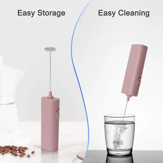 Alt view image 6 of 7 - Powerful Electric Milk Frother, Battery Operated Drink Blender, Foam Maker Mixer, Milk Frother Handled for Coffee, Latte, Matcha, Protein Powder (Pink)