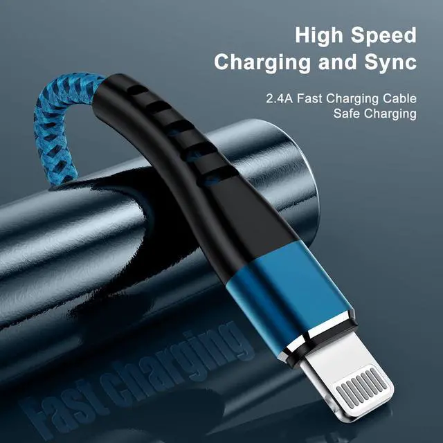 Alt view image 3 of 7 - 2Pack for iPhone Charger Cord 1FT, Lighting Cable 1 Feet to USB Charging Cable, Nylon Braided Charging Cord 1 Foot Compatible with iPhone 14 13 12 11 X XS XR 15 Pad - Blue