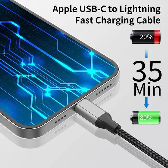 Alt view image 2 of 7 - USB C to Lightning Cable 1ft, 2Pack Short iPhone Charger Cord MFi Certified Braided Fast Charging Type C to Lightning Cable Compatible with Apple iPhone 14/13/12/11Pro/X/XR/8/7/6s/Plus/SE/iPad