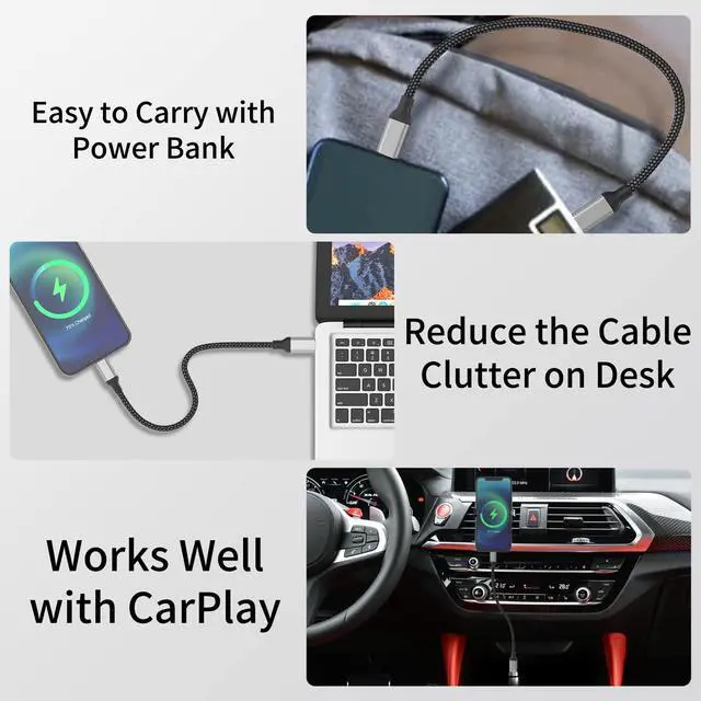 Alt view image 5 of 7 - USB C to Lightning Cable 1ft, 2Pack Short iPhone Charger Cord MFi Certified Braided Fast Charging Type C to Lightning Cable Compatible with Apple iPhone 14/13/12/11Pro/X/XR/8/7/6s/Plus/SE/iPad