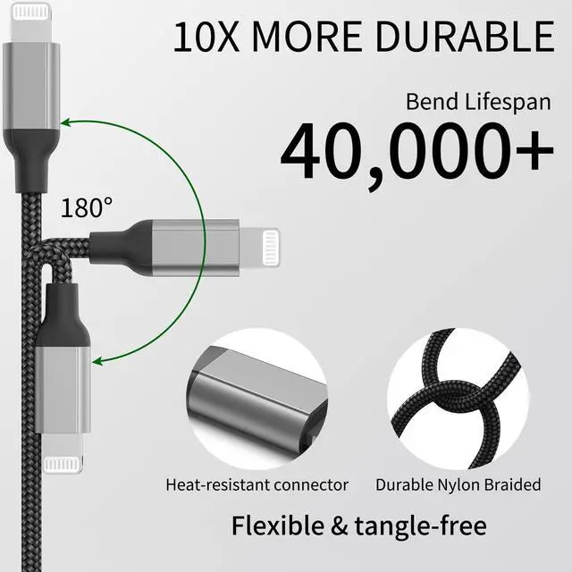 Alt view image 6 of 7 - USB C to Lightning Cable 1ft, 2Pack Short iPhone Charger Cord MFi Certified Braided Fast Charging Type C to Lightning Cable Compatible with Apple iPhone 14/13/12/11Pro/X/XR/8/7/6s/Plus/SE/iPad