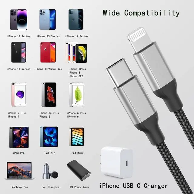 Alt view image 7 of 7 - USB C to Lightning Cable 1ft, 2Pack Short iPhone Charger Cord MFi Certified Braided Fast Charging Type C to Lightning Cable Compatible with Apple iPhone 14/13/12/11Pro/X/XR/8/7/6s/Plus/SE/iPad
