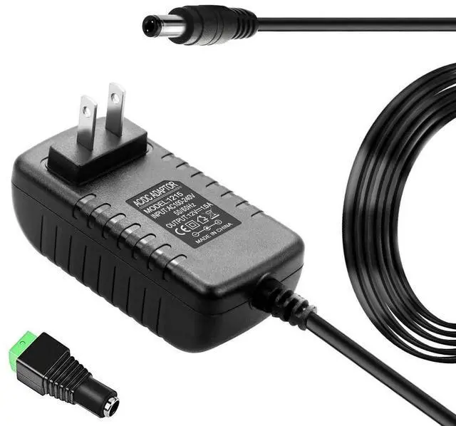 Main image of 12V 1.5A Power Supply Adapter AC 100-240V to DC 12volt 18W 1.5amp Power Converter with 5.5x2.5mm/2.1mm DC Plug Transformers Switching for LED Light Strips, CCTV Security Cameras