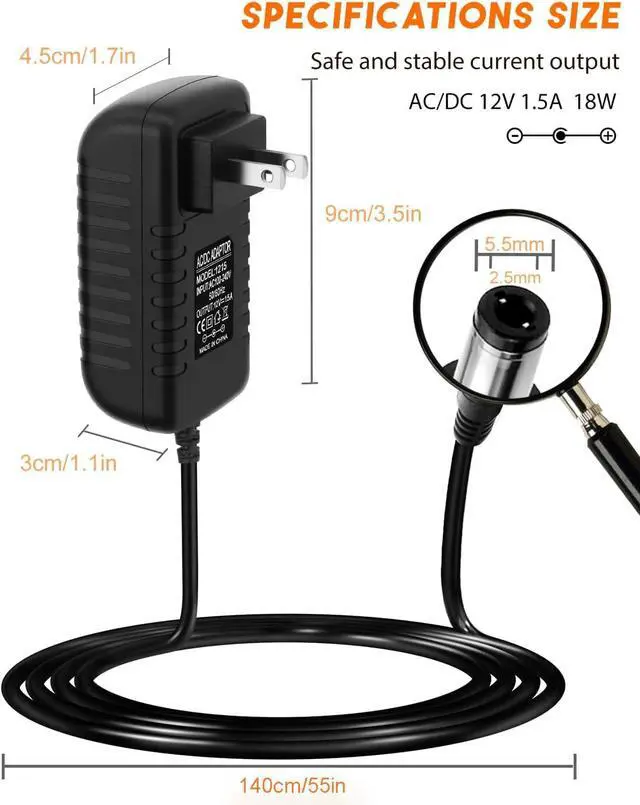 Alt view image 3 of 7 - 12V 1.5A Power Supply Adapter AC 100-240V to DC 12volt 18W 1.5amp Power Converter with 5.5x2.5mm/2.1mm DC Plug Transformers Switching for LED Light Strips, CCTV Security Cameras