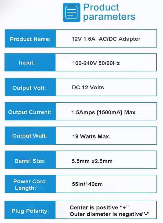 Alt view image 2 of 7 - 12V 1.5A Power Supply Adapter AC 100-240V to DC 12volt 18W 1.5amp Power Converter with 5.5x2.5mm/2.1mm DC Plug Transformers Switching for LED Light Strips, CCTV Security Cameras