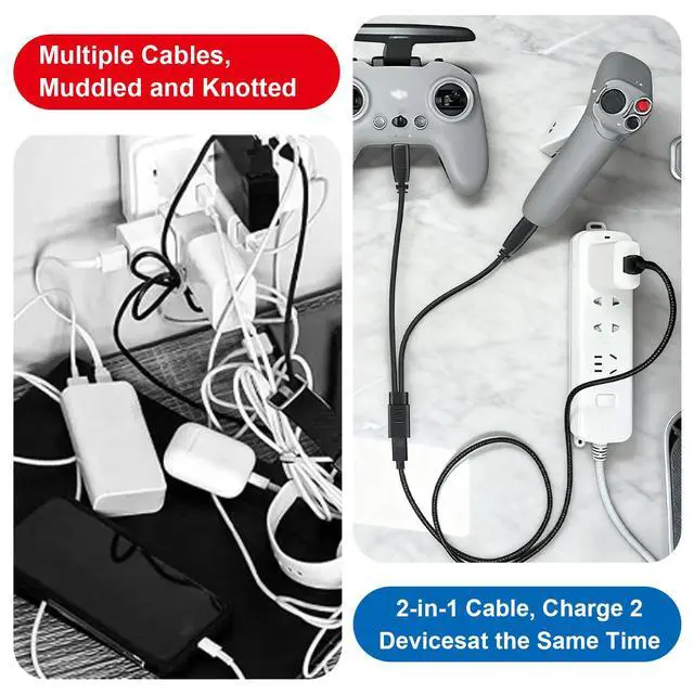 Alt view image 7 of 7 - USB C Splitter Charge Cable, 1 in 2 Out Type C Female to Dual Male Charging Y Adapter Power Only for Small Electronics 15W Fast Charger - Not Support Data Transfer (1 Feet / 30cm)