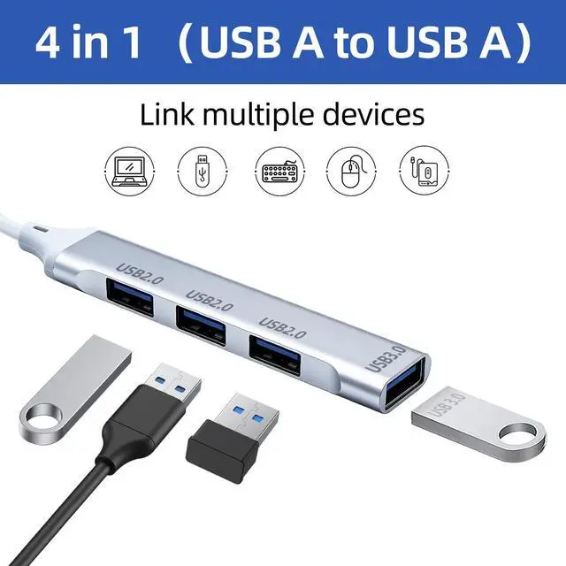 Alt view image 2 of 5 - USB Extender Hub 4 Ports, USB Multiple Adapter Hub, USB A Splitter for Laptop, Xbox, Flash Drive, HDD, Console, Printer, Camera, Keyborad, Mouse and More