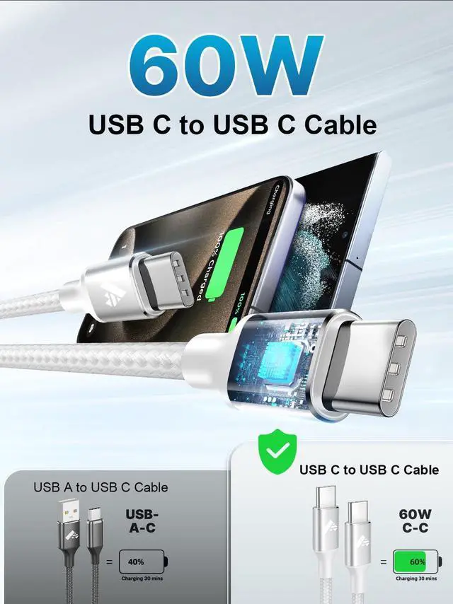 Alt view image 2 of 7 - USB C to USB C Cable 60W 6FT C to C Cable Fast Charging Cord for iPhone17 USB Type C Charger Braided USBC to USBC Charging Cable for iPhone 16 Pro Max 15Plus, MacBook, iPad, Samsung S25 S24