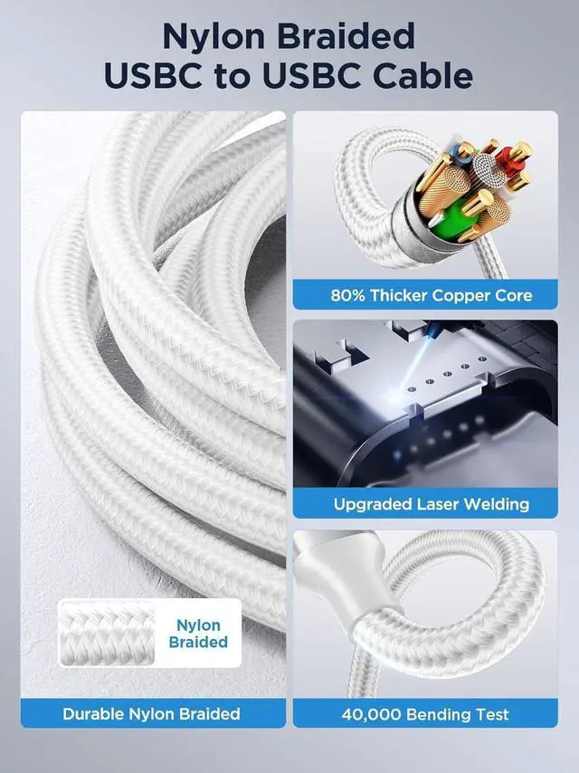 Alt view image 6 of 7 - USB C to USB C Cable 60W 6FT C to C Cable Fast Charging Cord for iPhone17 USB Type C Charger Braided USBC to USBC Charging Cable for iPhone 16 Pro Max 15Plus, MacBook, iPad, Samsung S25 S24