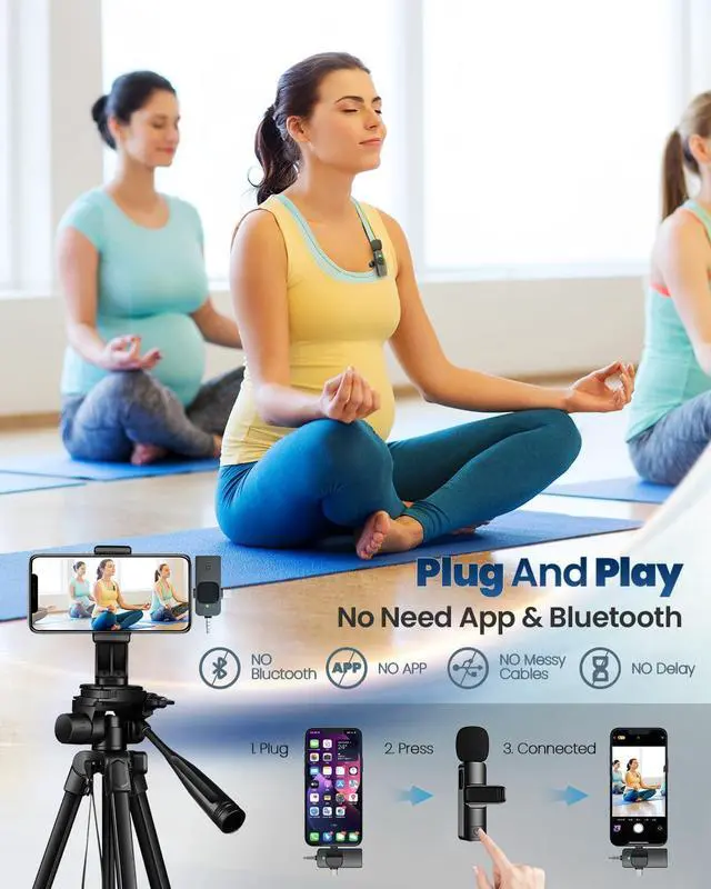 Alt view image 3 of 5 - 3 in 1 Wireless Lavalier Microphones for iPhone, ipad, Android, Camera, 2 PCS Mini Lapel Mic with Noise Reduction for Video Recording, Interview, YouTube, Live Stream (2 Mics - 3 in 1, Black)