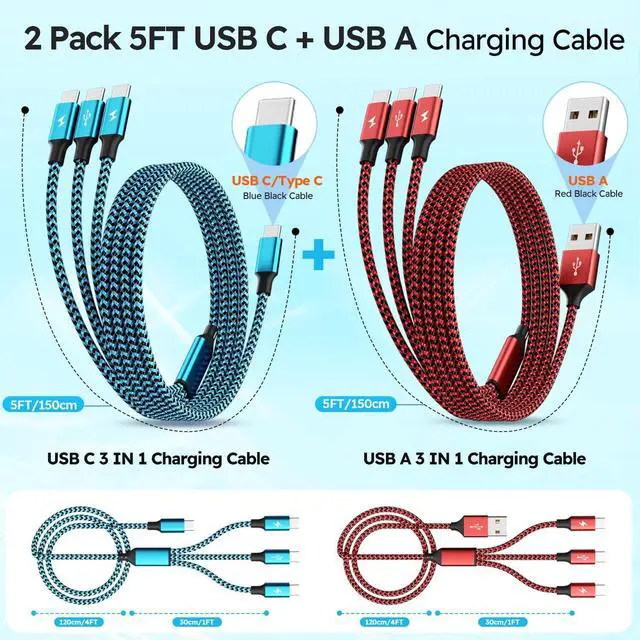 Alt view image 2 of 7 - USB A/C to USB C Multi Charging Cable, 3 in 1 Type C Phone Charger Cord