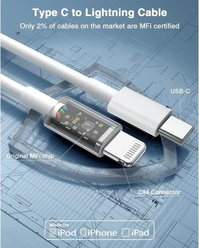Alt view image 2 of 7 - USB C to Lightning Cable (2pack 3ft), Apple MFi Certified iPhone Fast Charger 1m, Power Delivery Original Type C Charging Cord for Apple iPhone 13/12/11 Pro/11/XS MAX/XR/8/7/6s Plus,iPad