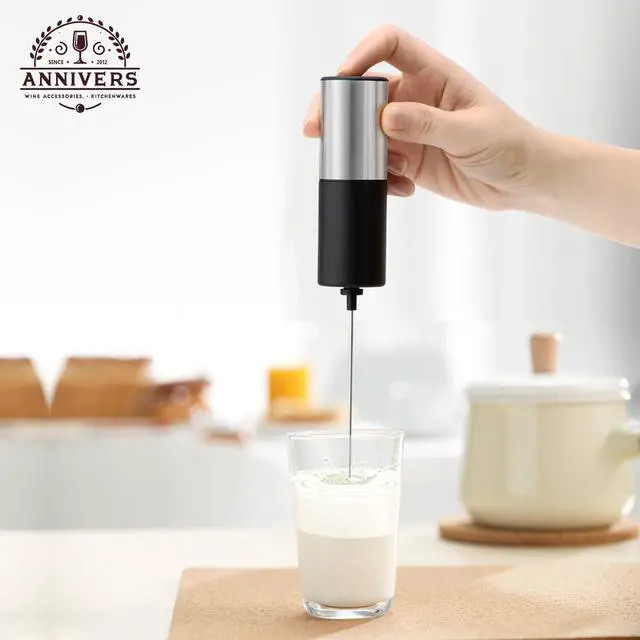 Alt view image 2 of 7 - Electric Milk Frother Handheld Drink Mixer Hand Coffee Whisk Blender Foam Maker Egg Beater, Battery Operated Stainless Steel Whisk & Body, Milkshake Matcha Whisk, Mousseur à Lait Électrique