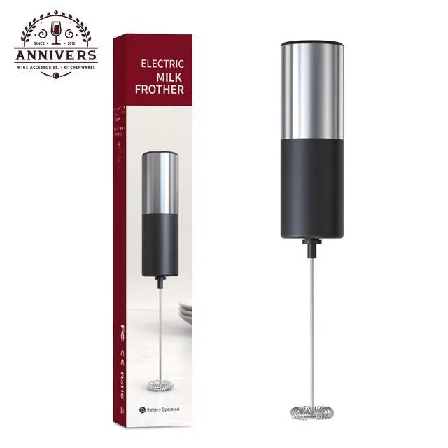 Alt view image 4 of 7 - Electric Milk Frother Handheld Drink Mixer Hand Coffee Whisk Blender Foam Maker Egg Beater, Battery Operated Stainless Steel Whisk & Body, Milkshake Matcha Whisk, Mousseur à Lait Électrique