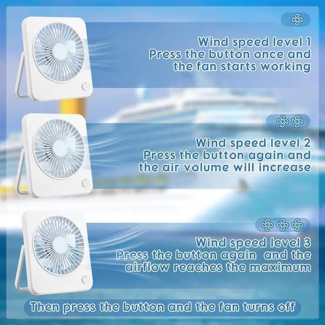 Alt view image 5 of 6 - Cruise Ship Approved Travel Fan 180 degrees Foldable USB Portable Adjustable Small 3 Speeds Desk Fan Cruise Ship Essentials for Travel Home Bedroom Office Desktop