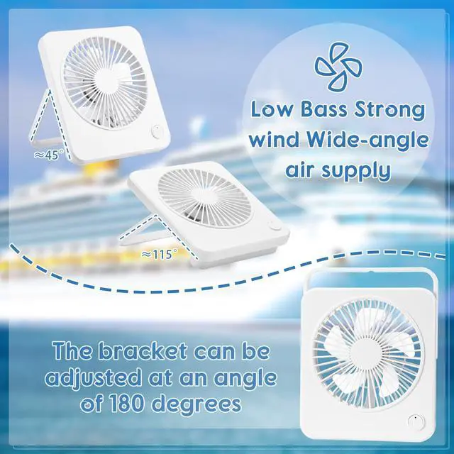 Alt view image 4 of 6 - Cruise Ship Approved Travel Fan 180 degrees Foldable USB Portable Adjustable Small 3 Speeds Desk Fan Cruise Ship Essentials for Travel Home Bedroom Office Desktop