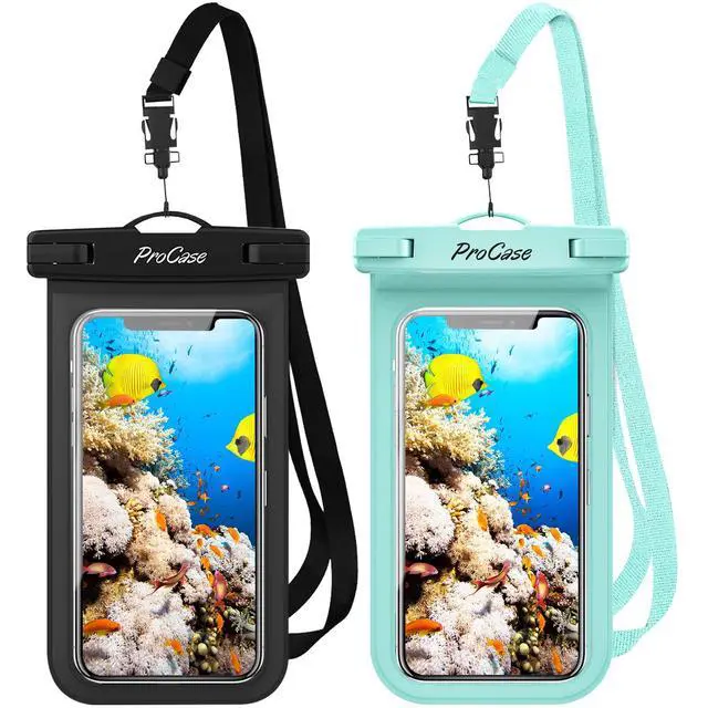 Main image of 2 Pack Waterproof Phone Pouch Case, 7" Universal Underwater Cellphone Dry Bag for iPhone 17 Air 16 15 14 13 Pro Plus Max 12 11, Galaxy S24 S23 S22 Ultra Pixel -Black/Green