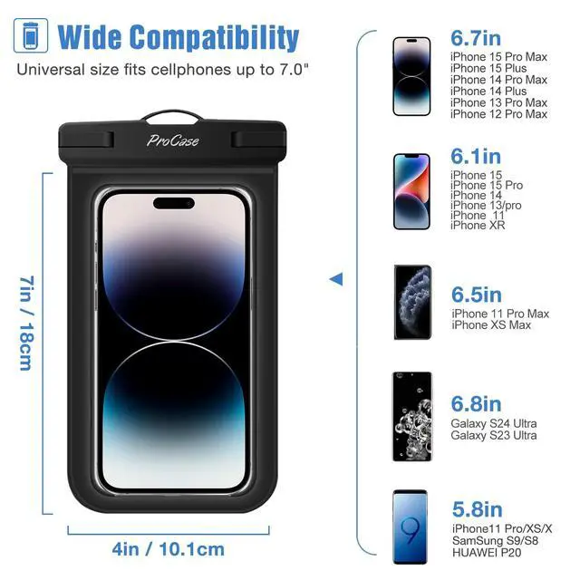 Alt view image 2 of 6 - 2 Pack Waterproof Phone Pouch Case, 7" Universal Underwater Cellphone Dry Bag for iPhone 17 Air 16 15 14 13 Pro Plus Max 12 11, Galaxy S24 S23 S22 Ultra Pixel -Black