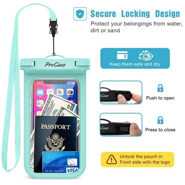Alt view image 4 of 6 - 2 Pack Waterproof Phone Pouch Case, 7" Universal Underwater Cellphone Dry Bag for iPhone 17 Air 16 15 14 13 Pro Plus Max 12 11, Galaxy S24 S23 S22 Ultra Pixel -Black/Green