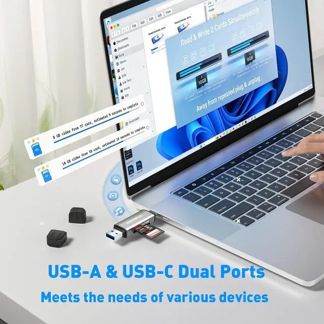 Alt view image 3 of 7 - SD Card Reader USB C, 2-in-1 Dual Slot Micro SD Adapter, USB 3.0 High Speed Memory Card Reader for SD,Micro SD,SDHC,SDXC,Compatible with MacBook Pro/Air, iPhone 15/16, iPad, Laptop, Android